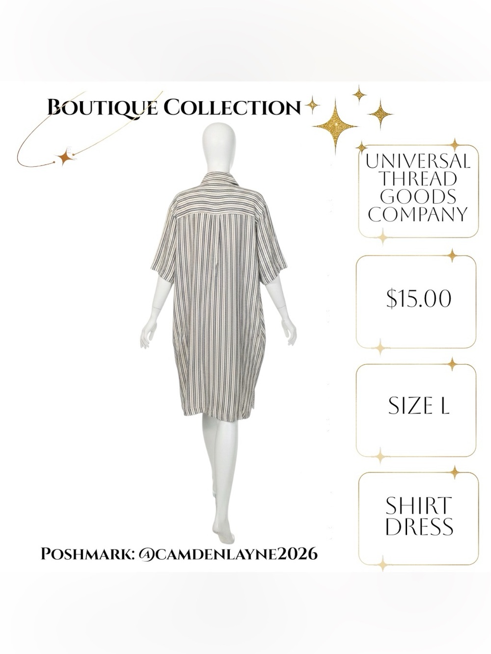Universal Thread Striped Shirt Midi Dress in Cream and Tan - Picture 6 of 9